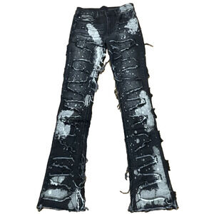 Rockstar Original Jeans Mens Sz 32x35 Black Bleach RSM205 Flare Denim Raw Edge